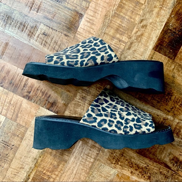 Y2K Nine West Leopard Chunky Platform Slide Sandal - Picture 3 of 8